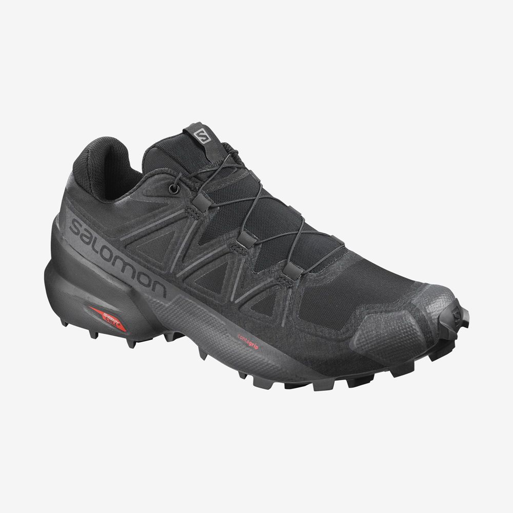 Salomon Singapore Mens Trail Running Shoes - SPEEDCROSS 5 WIDE Black | 87942-IRFZ